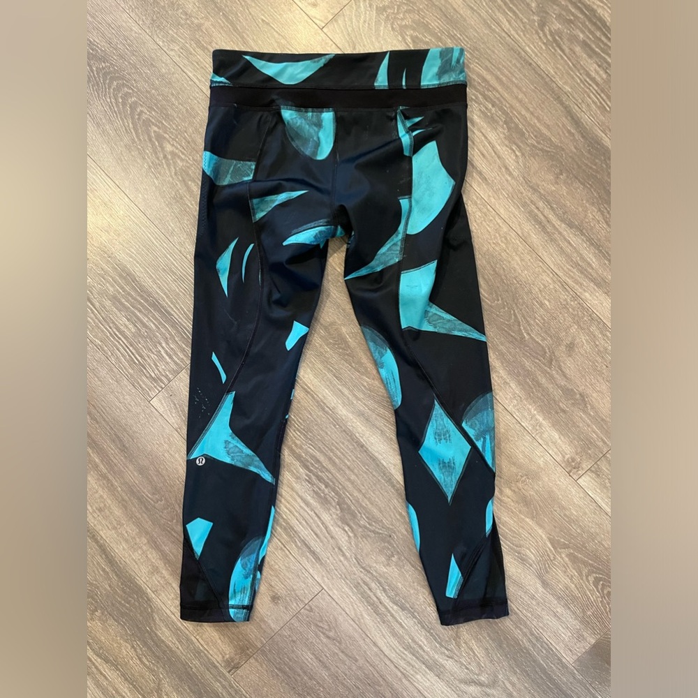SOLD Top Speed Leggings Mid Rise Front Zip Pockets Aqua/Black Size 8 - Picture 1 of 4